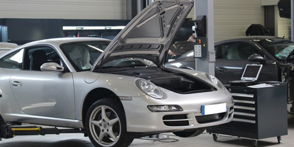 car on hydraulic lift